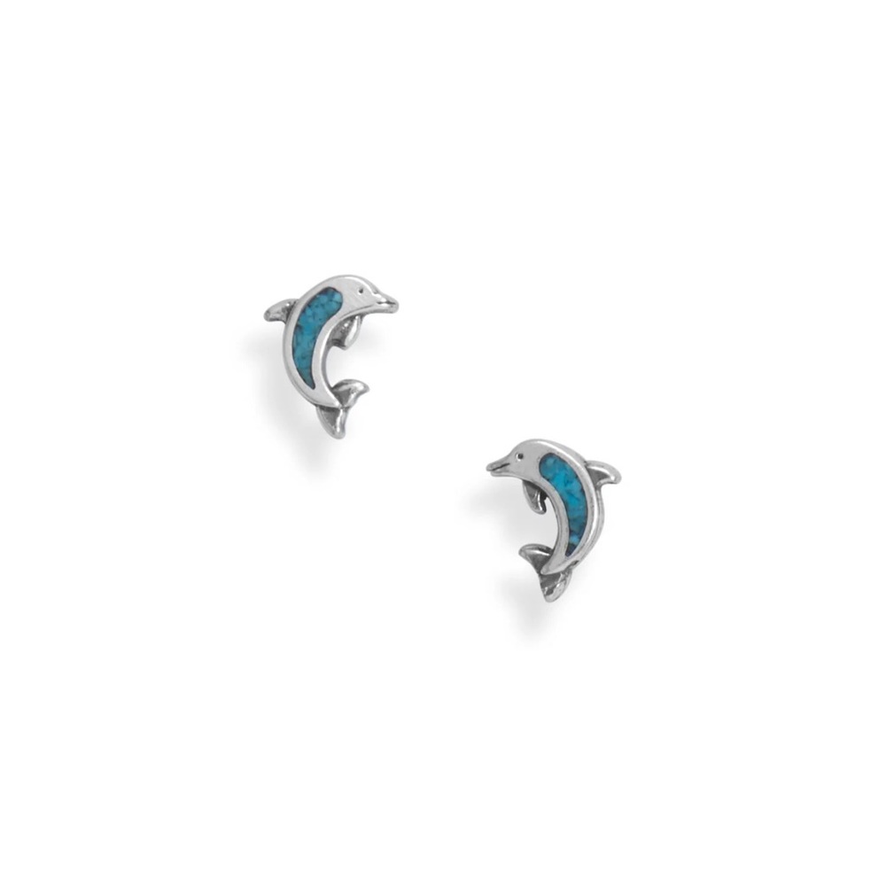 🐬 Oxidized Turquoise Chip Dolphin Earrings